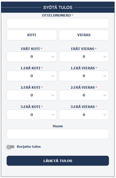 tulosten syotto